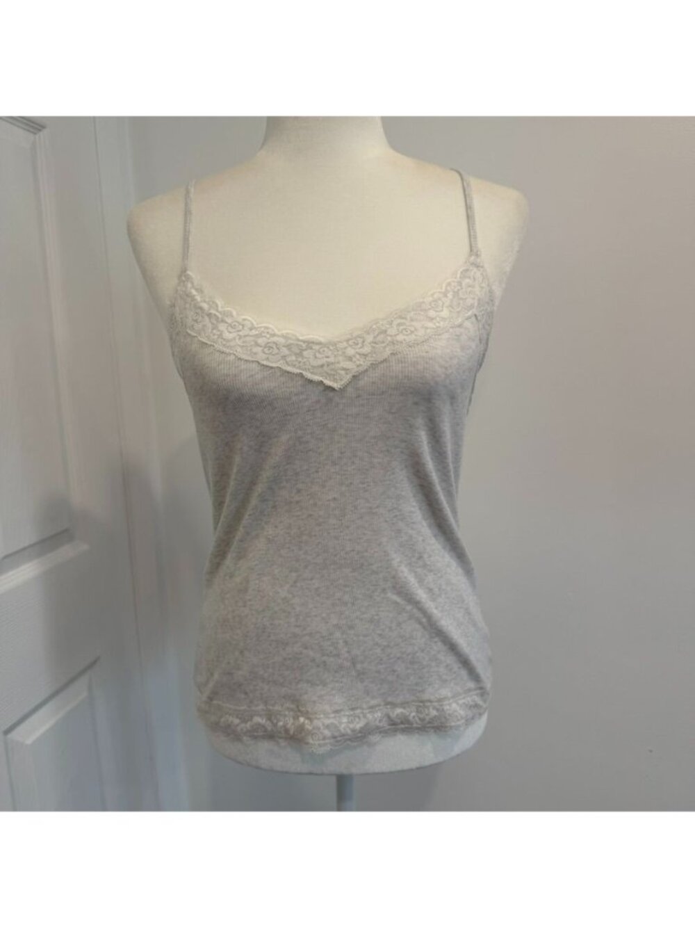 Y2K Style Lace Trim Cotton Blend Soft Ribbed Knit Cami Size Medium